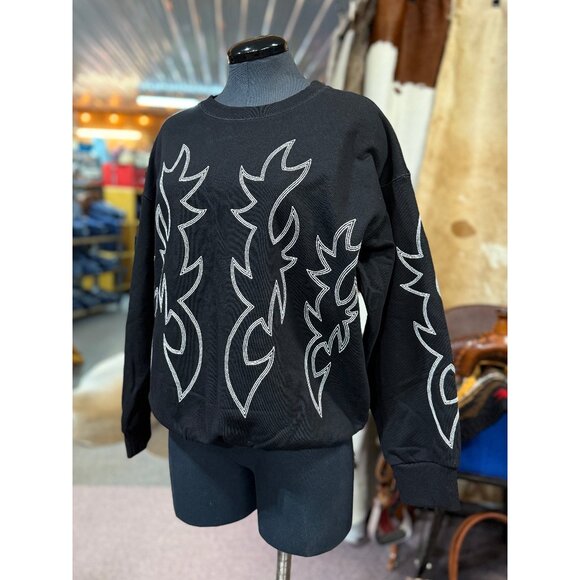 NEW Black Boot Stitch Cowgirl Sweatshirt - Picture 1 of 2